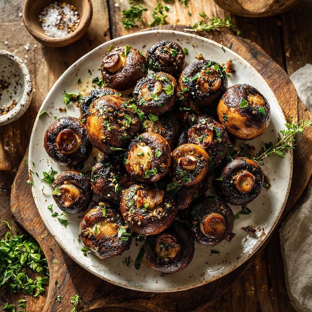 Gegrillte Pilze Kräuter Art