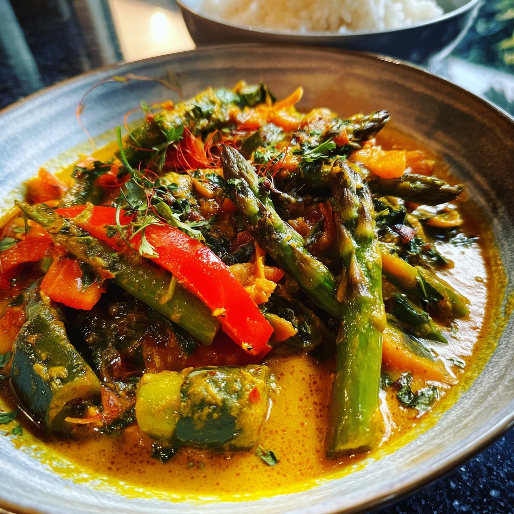 Gemüsecurry mit grünem Spargel