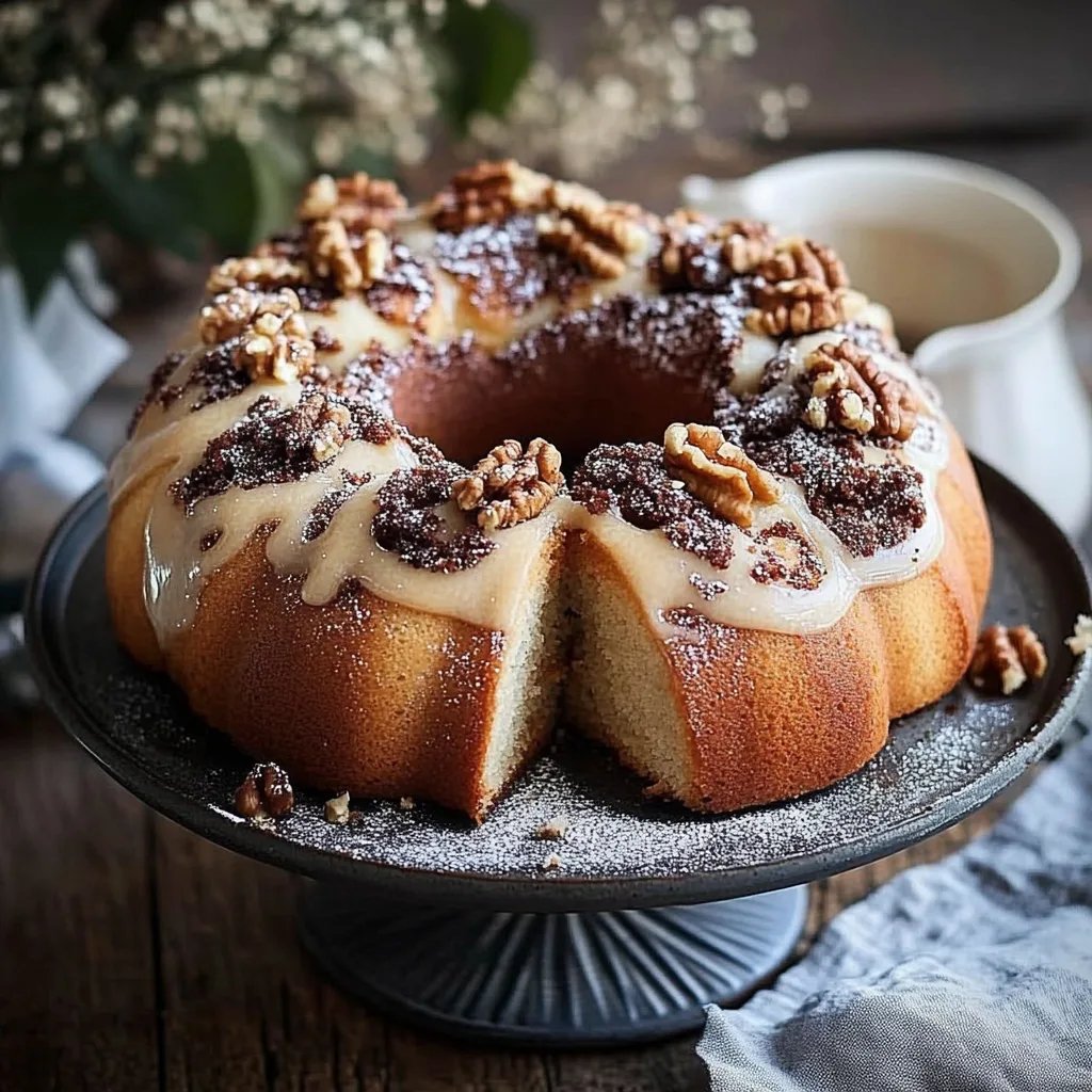 Gewürzkuchen-Marmor-Gugelhupf mit Walnüssen und Zimtguss