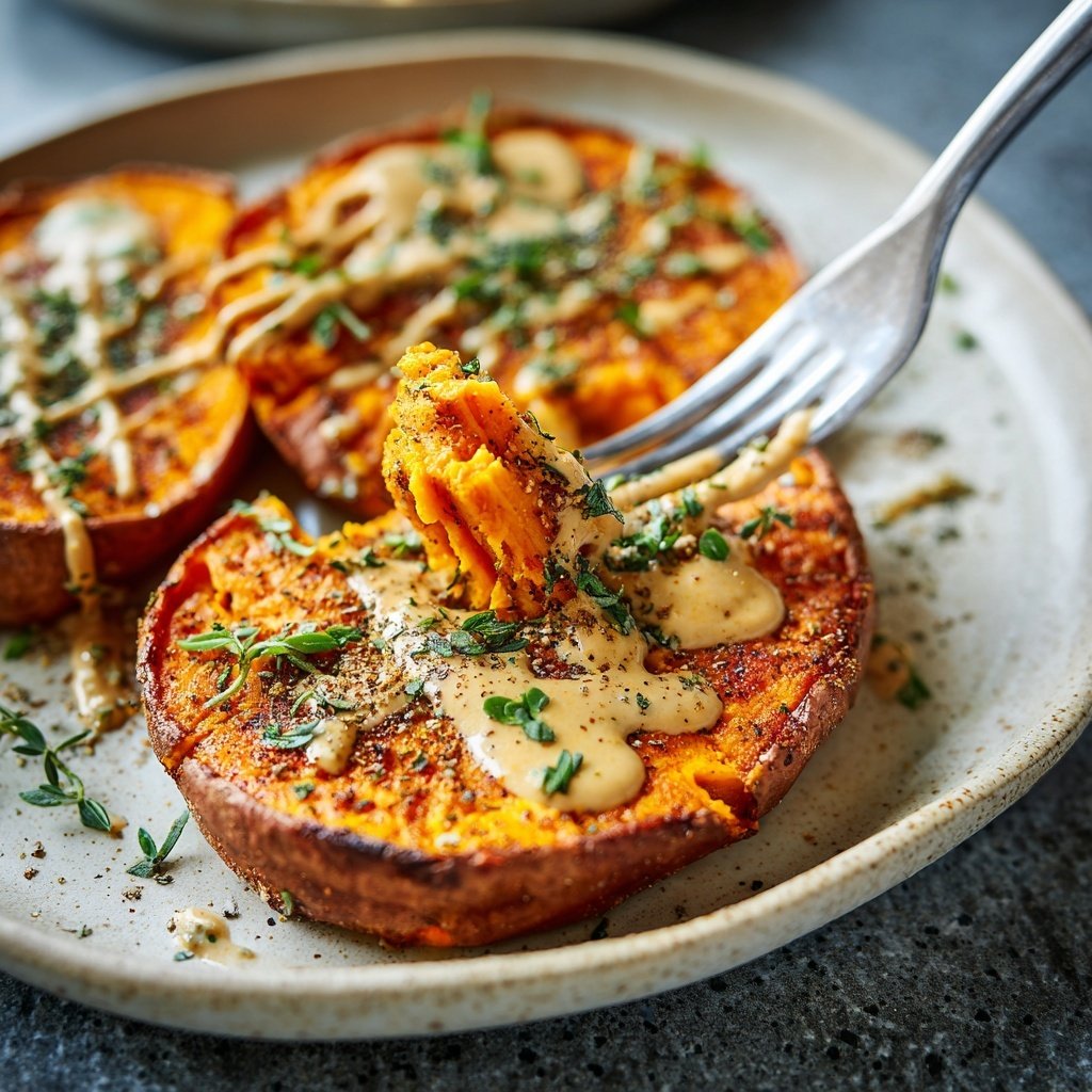 Mittagessen mit gebackenen Süßkartoffeln